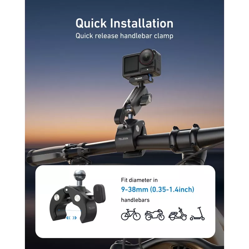 TELESIN Magic Arm Clamp Mount für DJI Osmo Action 5 Pro/4/3, Osmo 360, GoPro, Insta360 – S3-HBM-14-TDJ
