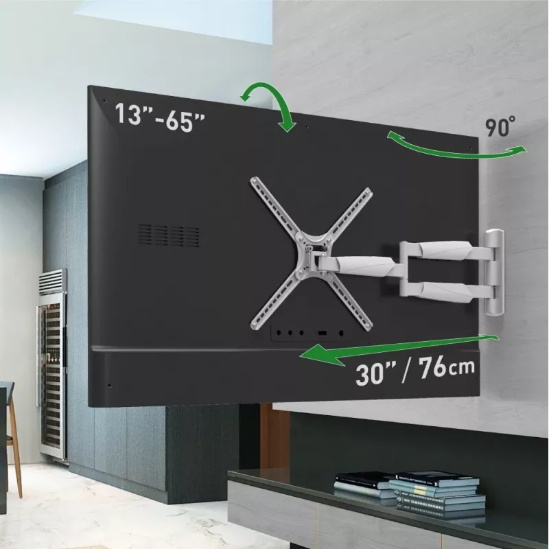 Barkan BM343XLW Full Motion TV-Wandhalterung für 13-65 Zoll Bildschirme, 36kg, Weiß