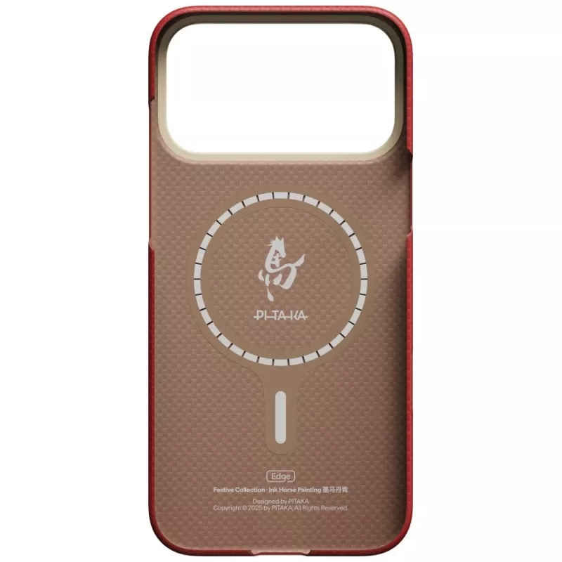 PITAKA Edge Case Ink Horse Painting für Apple iPhone 17 Pro – Zinnober Aramidfaser Snap-On Hülle mit MagSafe