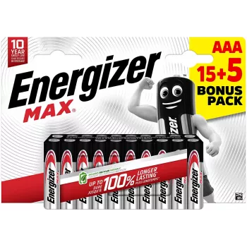 Energizer Max Micro AAA Alkaline-Batterien 1,5 V 20er-Pack (E303349400)