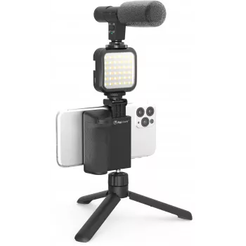 DigiPower DPS-VLG4 Vlogging-Griff-Set mit LED-Licht und Mikrofon
