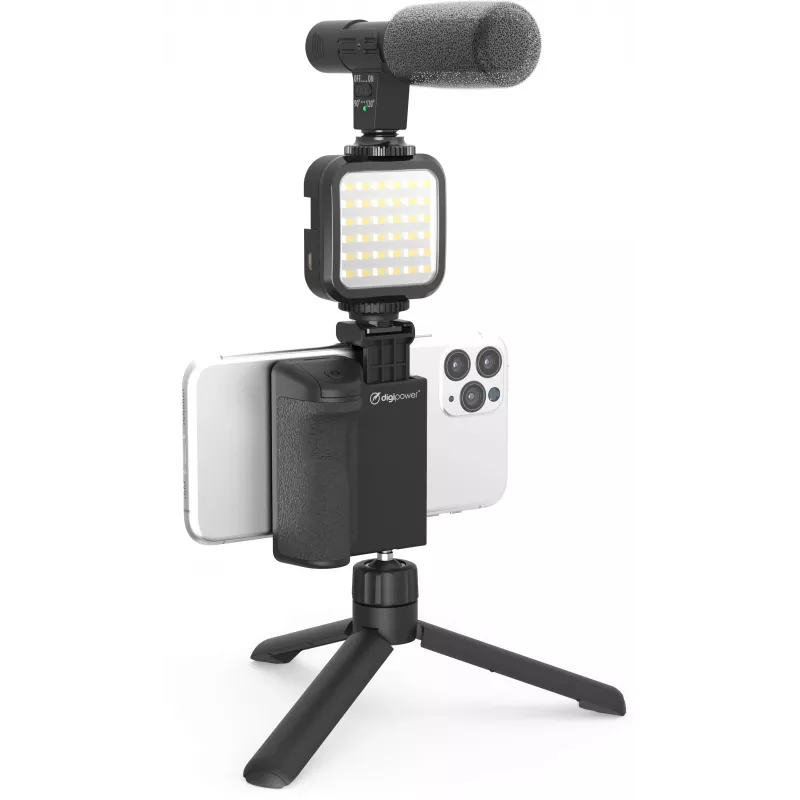DigiPower DPS-VLG4 Vlogging-Griff-Set mit LED-Licht und Mikrofon