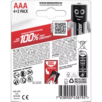 Energizer Max AAA Alkaline-Batterien, 1,5 V, 6er-Pack (4+2)