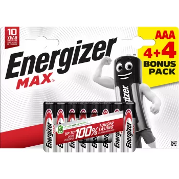 Energizer Max AAA Alkaline-Batterien, 1,5 V, 8er-Pack (4+4)