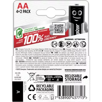 Energizer Max AA Alkaline-Batterien, 1,5 V, 6er-Pack (4+2)