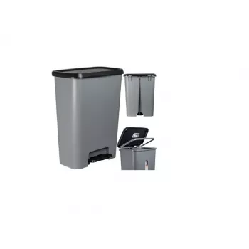 Curver Deco Bin 50L Pedal-Mülleimer, dunkelgrauer Korpus mit schwarzem Deckel und Pedal