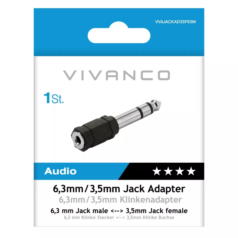 Vivanco VVAJACKAD35F63M 3,5-mm-Klinkenadapter (Buchse auf Stecker) Stereo