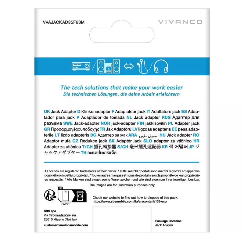 Vivanco VVAJACKAD35F63M 3,5-mm-Klinkenadapter (Buchse auf Stecker) Stereo