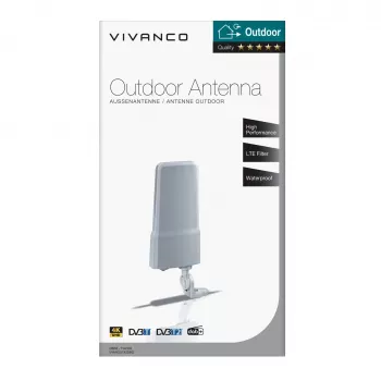 Vivanco VVANOUT42DBG Aktive Außenantenne für DAB/DAB+ und DVB-T/DVB-T2, 42 dB Verstärkung, F-Stecker, Schwarz/Grau