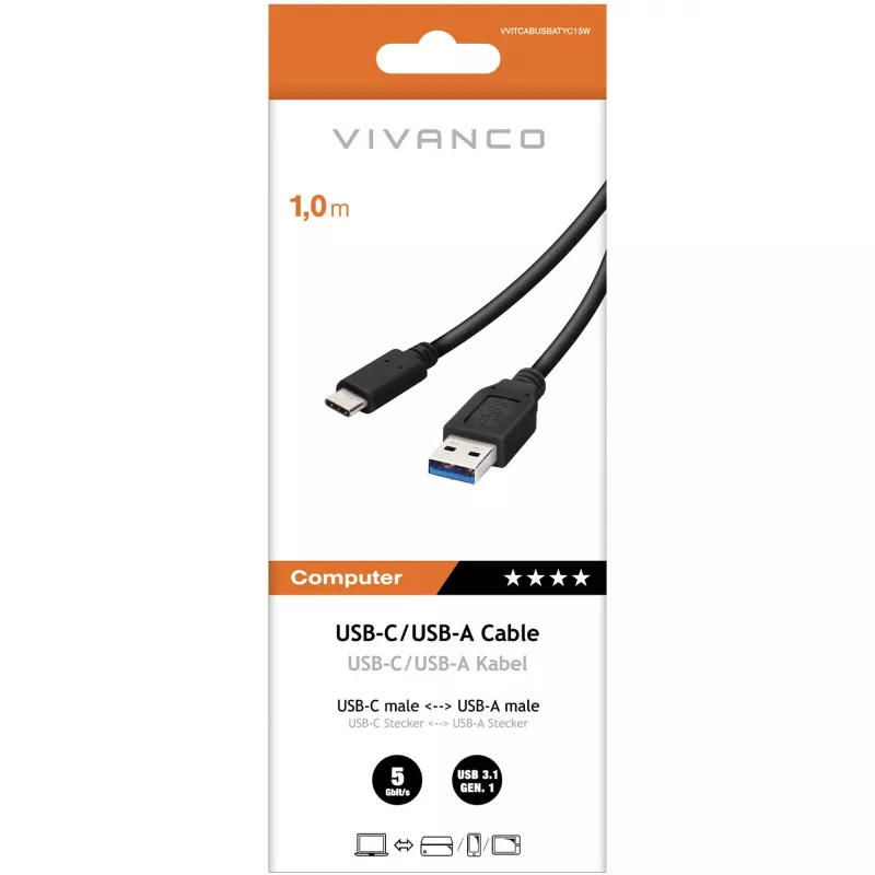Vivanco USB-C-auf-USB-A-3.0-Kabel 1 m (VVITCABUSBATYC15W)
