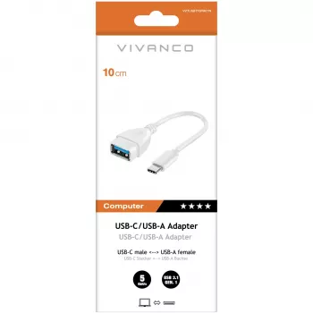 Vivanco USB-C-auf-USB-A-3.0-Adapter 10 cm, weiß (VVITUSBTY3FM01W)