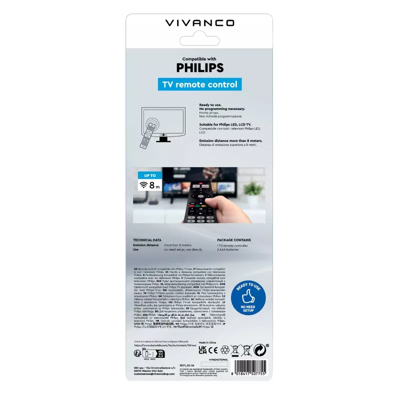 Vivanco VVREMOTEPHIL Universal-Fernbedienung für Philips TVs