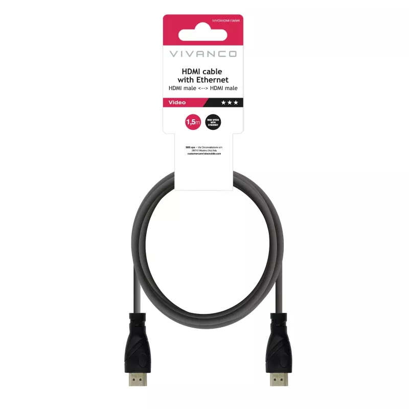 Vivanco VVVOXHDMI15MMK High Speed HDMI-Kabel mit Ethernet 1,5 m Schwarz