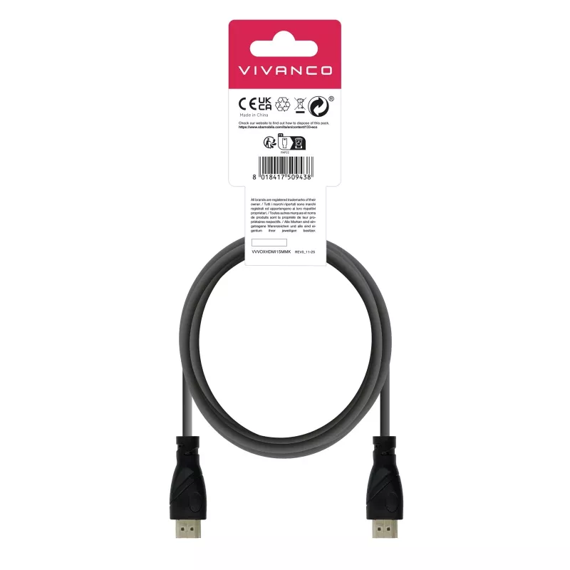 Vivanco VVVOXHDMI15MMK High Speed HDMI-Kabel mit Ethernet 1,5 m Schwarz