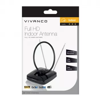 Vivanco VVTV2ANTCIRCLE Innenantenne für DVB-T/T2, DAB/DAB+ und FM-Radio, Schwarz