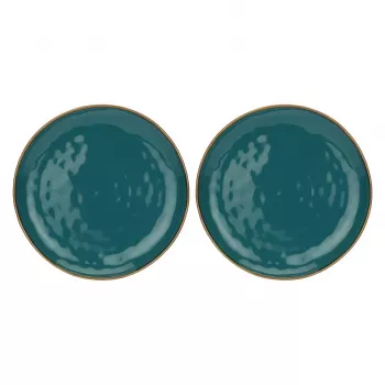 ROSE&TULIPANI Concerto Ottanio Set aus 2 runden Porzellan-Servierplatten, 32 cm, blau-grün, spülmaschinen- und mikrowellengeeignet