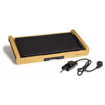 Melchioni Bamboo Grill Elektrischer Tischgrill 1800 W Braun 37x27 cm Antihaftbeschichtete abnehmbare Platte