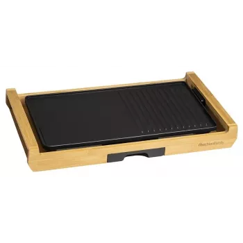 Melchioni Bamboo Grill Elektrischer Tischgrill 1800 W Braun 37x27 cm Antihaftbeschichtete abnehmbare Platte