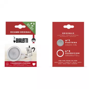 Bialetti Ricambi 3 Ersatzdichtungen + 1 Filterplatte für 3-4 Tassen Moka-Kannen