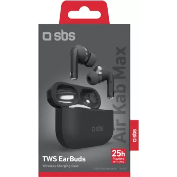 SBS Air Kab Max TWS-Ohrhörer mit kabellosem Ladecase, Schwarz (TEEARTWSPMAXBTK)