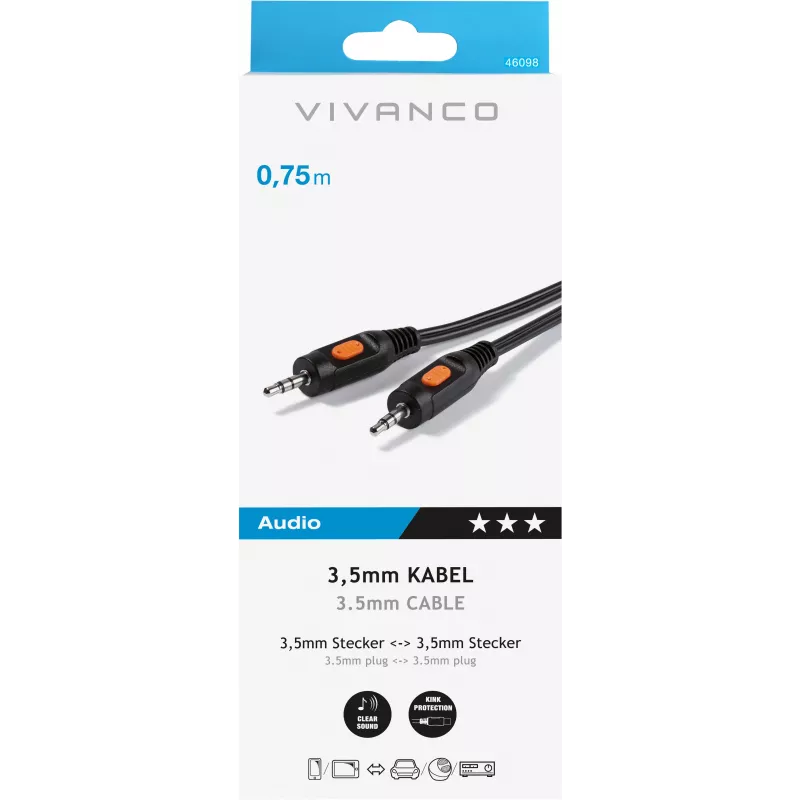 Vivanco Audiokabel 3.5 mm auf 3.5 mm 0.75 m (VVAJACK07MMK)