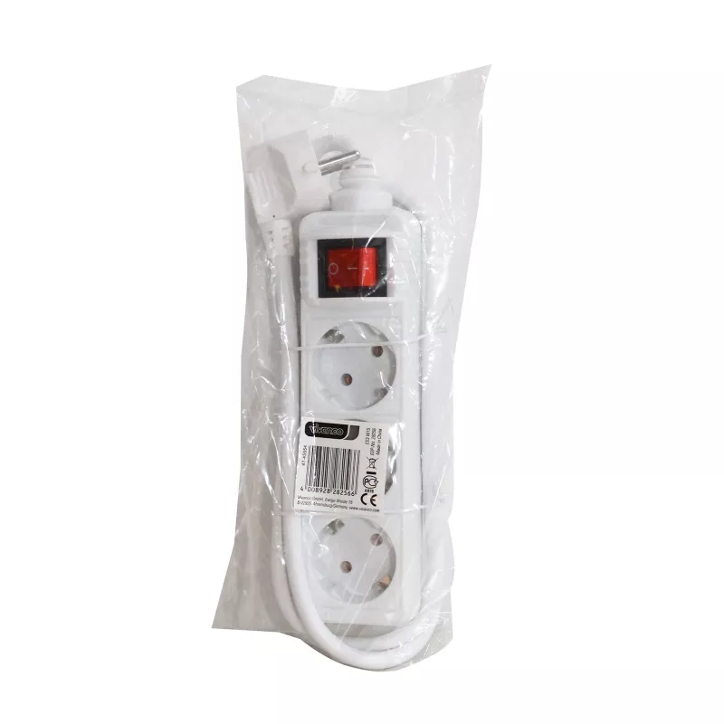 Vivanco VVELSTR3SCHSWWP 3-fach Schuko-Steckdosenleiste mit Schalter, 1,5 m Kabel, Weiß
