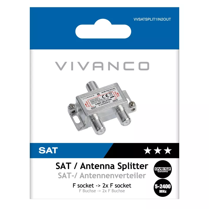 Vivanco VVSATSPLIT1IN2OUT Satelliten-Verteiler 1 Eingang 2 Ausgänge 5-2400 MHz F-Stecker