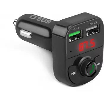 SBS TECARFM2USB Bluetooth FM-Transmitter mit Freisprechfunktion und Dual-USB-Ladefunktion