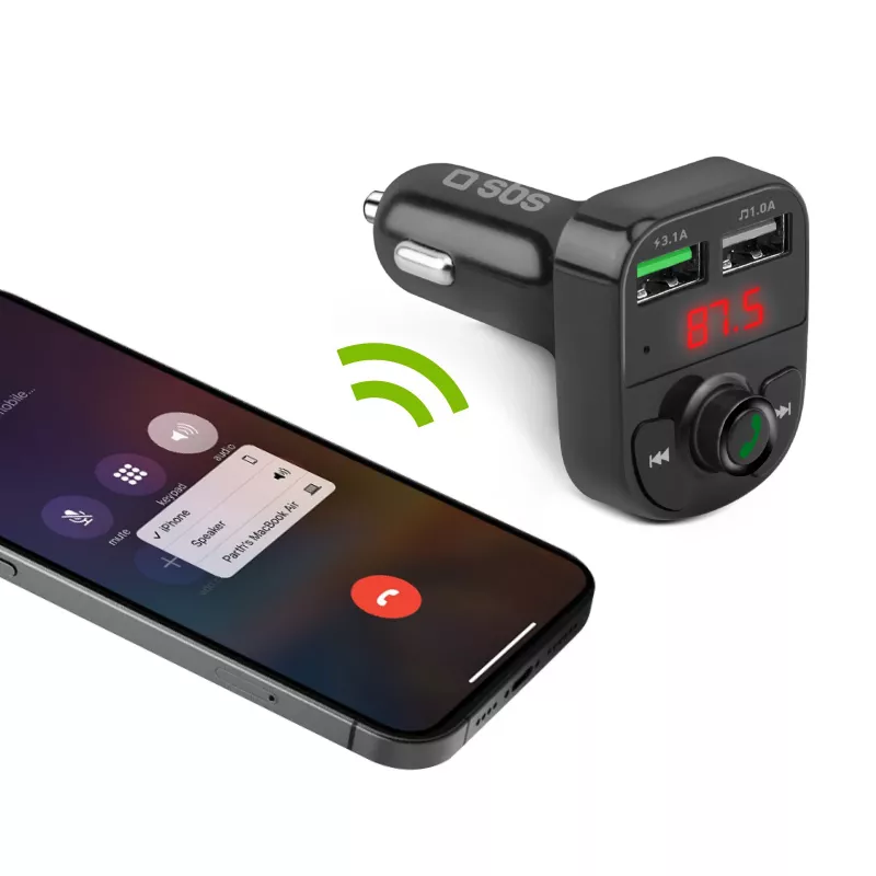 SBS TECARFM2USB Bluetooth FM-Transmitter mit Freisprechfunktion und Dual-USB-Ladefunktion