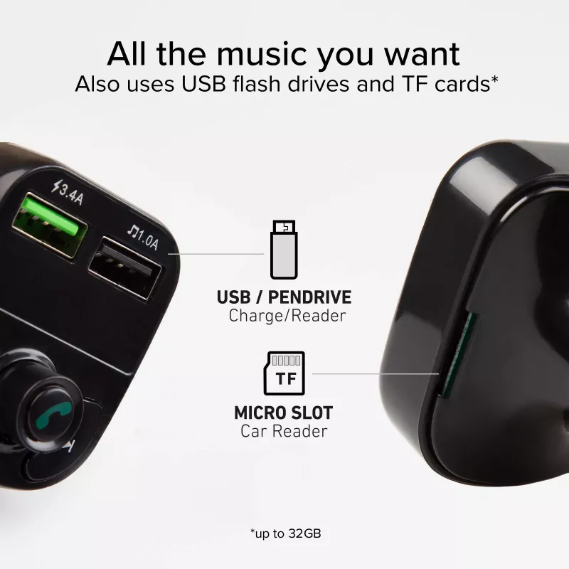 SBS TECARFM2USB Bluetooth FM-Transmitter mit Freisprechfunktion und Dual-USB-Ladefunktion