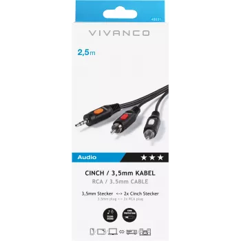 Audiokabel 3.5 mm auf 2xCinch Vivanco 2.5 m (VVAJACK2RCA25MMK)