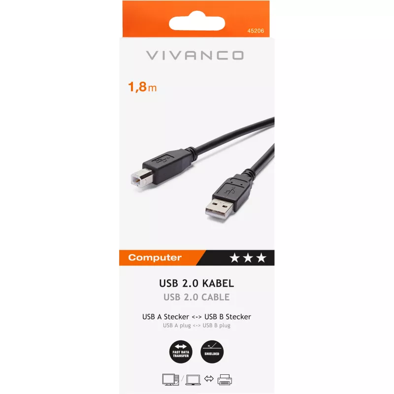 USB-A-auf-USB-B-Kabel Vivanco 1.8 m (VVIT31USBAB18MMK)