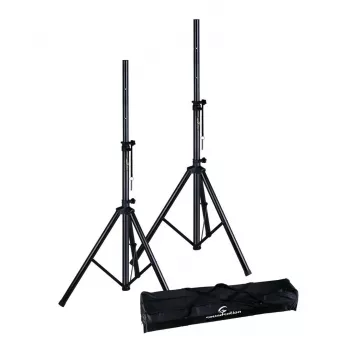Soundsation SPST-SET70 BK Lautsprecherstativ-Set – Stativpaar mit Tragetasche, Höhe 1000–1800 mm, Belastbarkeit 50 kg, 35-mm-Stange, Schwarz