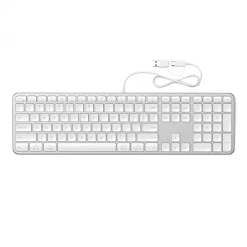 Satechi Slim LX3 Kabelgebundene Tastatur mit Hintergrundbeleuchtung und Nummernblock, USB-C/USB-A, Mac/Windows-Modusumschalter, Silber