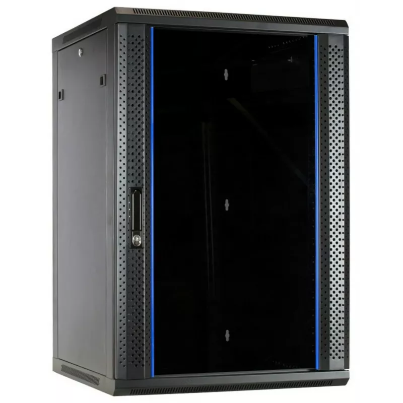 DSIT 18U Wandmontage-Serverschrank mit gehärteter Glastür, 600x600x900 mm, Schwarz