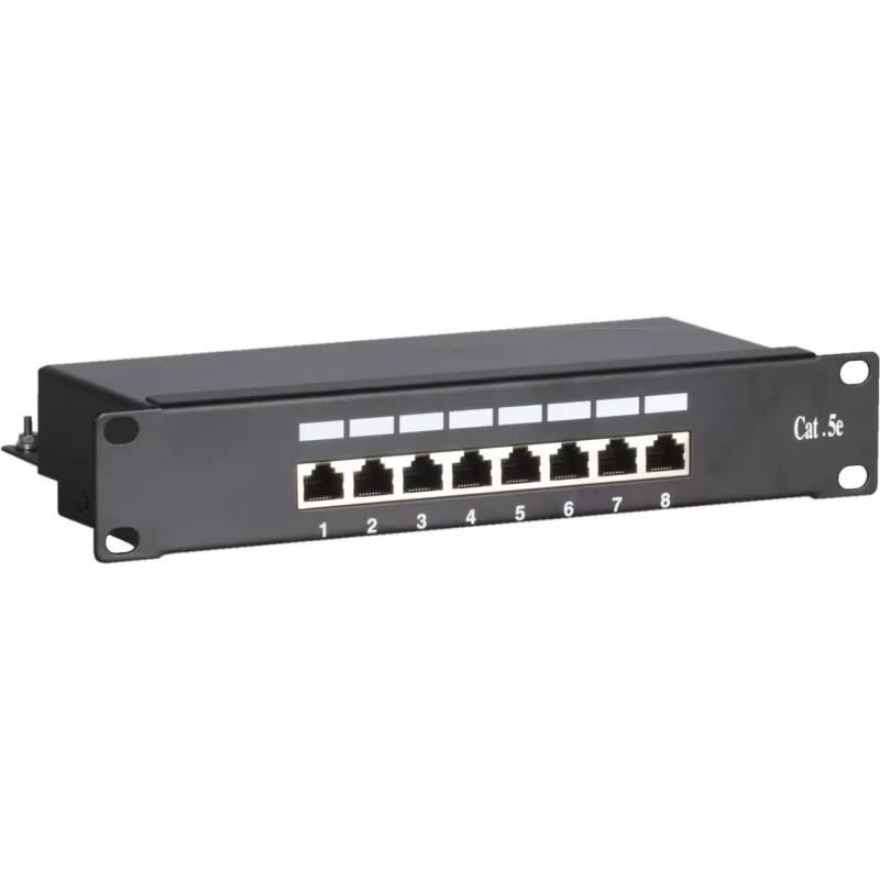 DSIT DS-10Patch5-8FTP 10-Zoll 8-Port FTP CAT 5e Patchpanel, 1U Rack-Montage, geschirmt RJ45, LSA+ IDC, Schwarz