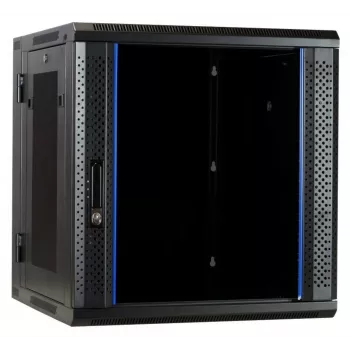 DSIT DS6612ZP-DOUBLE 6U Wandmontage-Serverschrank mit Einscheiben-Sicherheitsglas-Tür und perforierten Seitenteilen, 600x450x370 mm, Schwarz