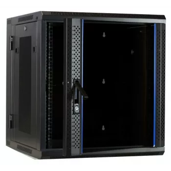DSIT DS6612ZP-DOUBLE 6U Wandmontage-Serverschrank mit Einscheiben-Sicherheitsglas-Tür und perforierten Seitenteilen, 600x450x370 mm, Schwarz