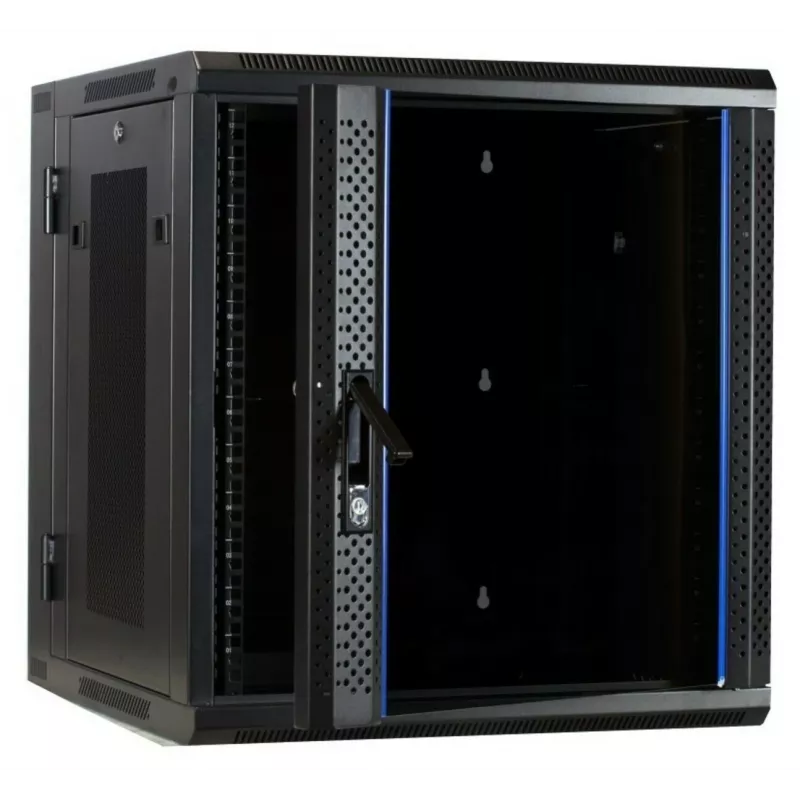 DSIT DS6612ZP-DOUBLE 6U Wandmontage-Serverschrank mit Einscheiben-Sicherheitsglas-Tür und perforierten Seitenteilen, 600x450x370 mm, Schwarz