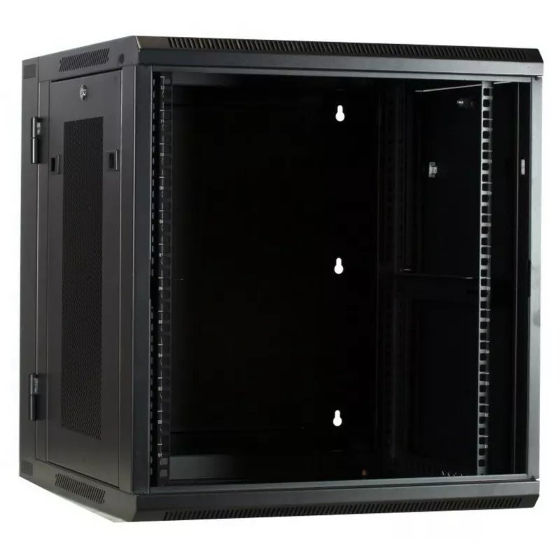 DSIT DS6612ZP-DOUBLE 6U Wandmontage-Serverschrank mit Einscheiben-Sicherheitsglas-Tür und perforierten Seitenteilen, 600x450x370 mm, Schwarz