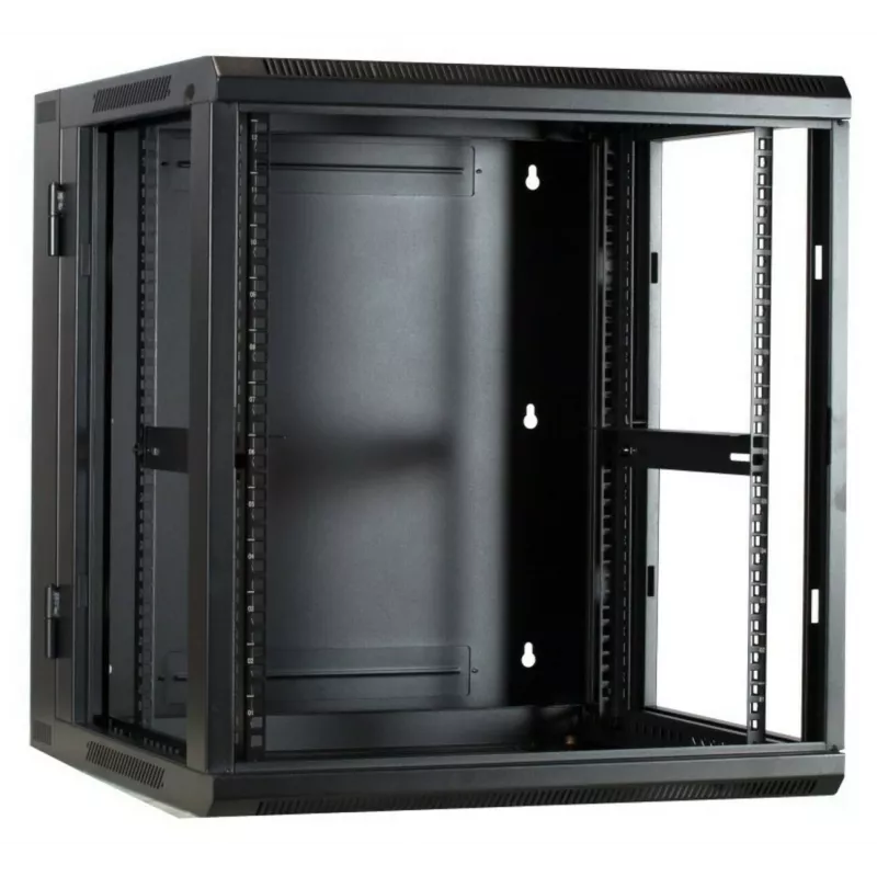 DSIT DS6612ZP-DOUBLE 6U Wandmontage-Serverschrank mit Einscheiben-Sicherheitsglas-Tür und perforierten Seitenteilen, 600x450x370 mm, Schwarz
