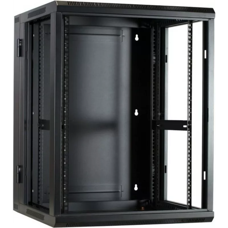 DSIT 15U Wandmontage-Serverschrank mit Glastür und perforierten Seitenwänden, 600x600x770 mm, Schwarz