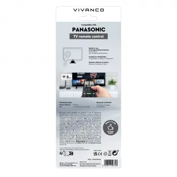 Vivanco VVREMOTEPANA Universelle Fernbedienung für Panasonic TVs – vorprogrammiert, IR, Schwarz