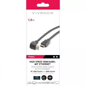 Vivanco High-Speed-HDMI-Kabel mit Ethernet, 90-Grad-Winkel, 1,5 m, Schwarz (VVVHDMI30M1M90K)