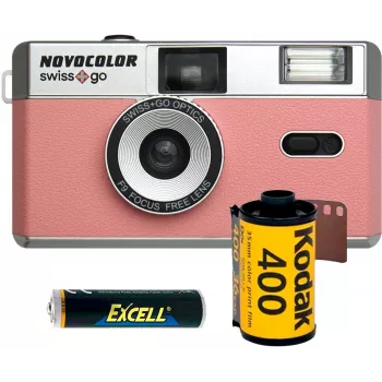Swiss+Go Novocolor 35mm Analogkamera-Pack mit Blitz, Pink (SWI401611)