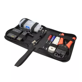DSIT DC-TOOLSET-PRO Professionelles Netzwerk-Werkzeugset mit Crimpzange, Tester, LSA-Auflegewerkzeug, Zangen, Schraubendrehern, Steckern und Reißverschluss-Etui