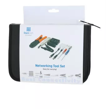 DSIT DC-TOOLSET-PRO Professionelles Netzwerk-Werkzeugset mit Crimpzange, Tester, LSA-Auflegewerkzeug, Zangen, Schraubendrehern, Steckern und Reißverschluss-Etui