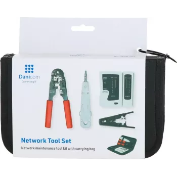 DSIT 9-teiliges Netzwerk-Installations- und Reparatur-Werkzeugset mit RJ45-Crimpzange, Kabeltester, Auflegewerkzeug und Reißverschluss-Etui (DC-TOOLSET)