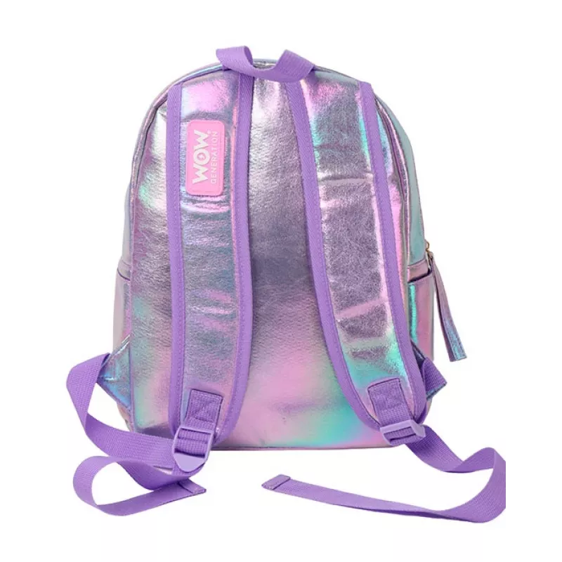 Holo Wow holografischer Schulrucksack für Mädchen mit Pompom und verstellbaren Riemen WOW00048
