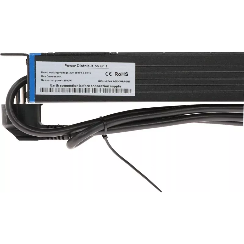 DSIT DS-8PDU-PE 19 inch Rack-PDU, 8 Schuko-Steckdosen, 16A, 2m Kabel, Schwarz